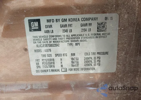 2016 Buick Encore from USA, damaged, VIN KL4CJESB7GB522042